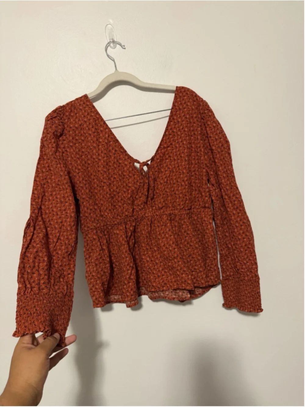 Madewell Tie-Back Peplum Long Sleeve Cropped Ditzy Floral Blouse Women's Sz Med